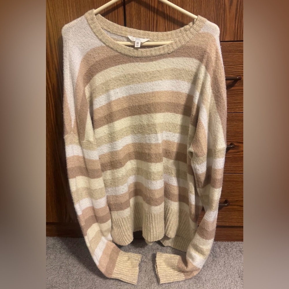 Time and Tru Women's Striped Tan and Cream Sweater